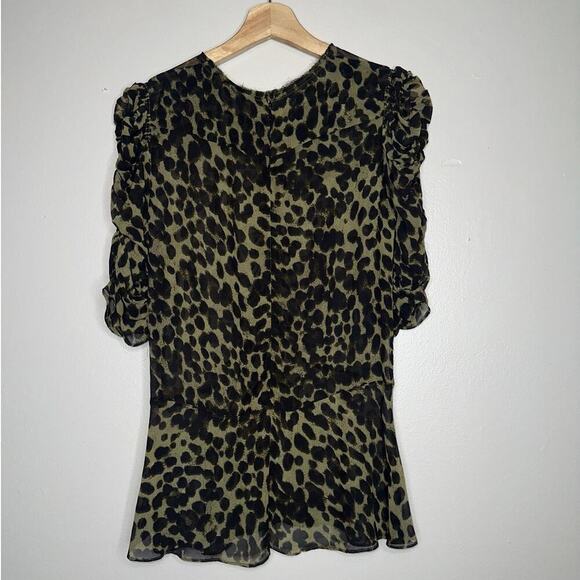Isabel Marant Etoile Caja Leopard Print Blouse Green/Black Puff Sleeve Size US 8 - Picture 7 of 8
